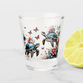 Vaso De Chupito 2 tortugas con flores y mariposas