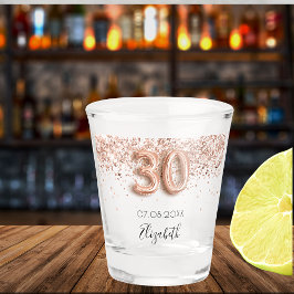 Vaso De Chupito 30.º nombre de confeti de oro de rosa de cumpleaño