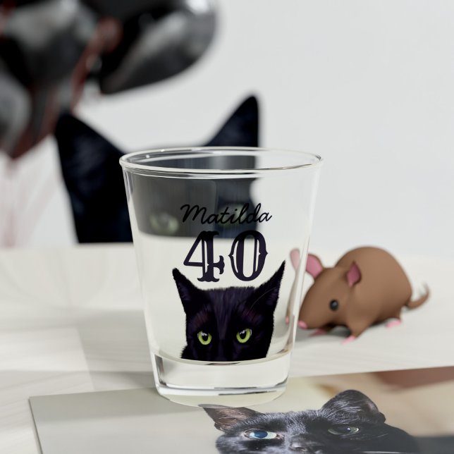 Vaso De Chupito 40 años de edad del arte del gato negro (Happy 40th Birthday! If you love shot glasses and black cats, this is the shot glass just for you!)