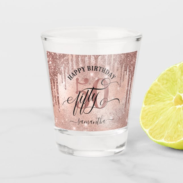 Vaso De Chupito 50.º cumpleaños feliz de oro Rosa  (Anverso)