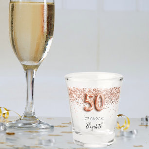 Vaso De Chupito 50.º rosa de cumpleaños nombre de confetti dorado