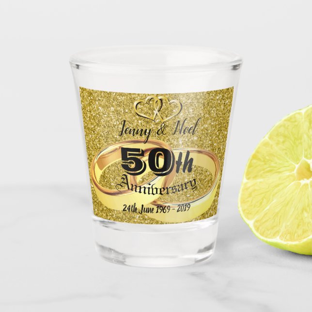 Vaso De Chupito 50° aniversario Boda personalizado (Anverso)