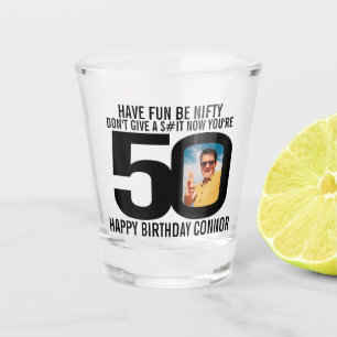 Vaso De Chupito 50 cumpleaños foto blanca negra y divertido vidrio