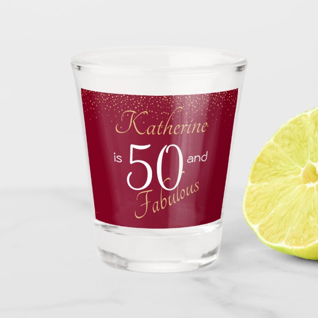 Vaso De Chupito 50 y fabuloso Burgundy Gold 50 cumpleaños (Anverso)