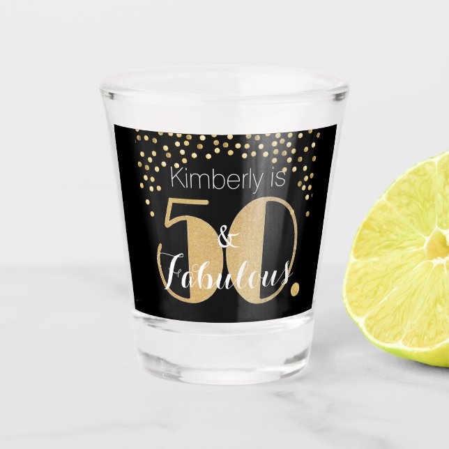 Vaso De Chupito 50 y Fabulous Gold Personalized Birthday Party C (Anverso)