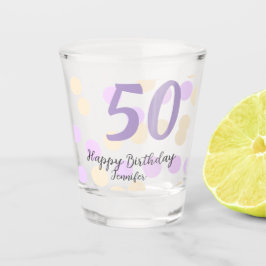 Vaso De Chupito 50th birthday add name date purple orange polkadot