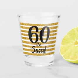 Vaso De Chupito 60 y Sassy Gold Faux Purpurina Stripe Personalizad