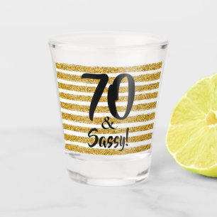 Vaso De Chupito 70 y Sassy Gold Faux Purpurina Stripe Personalizad