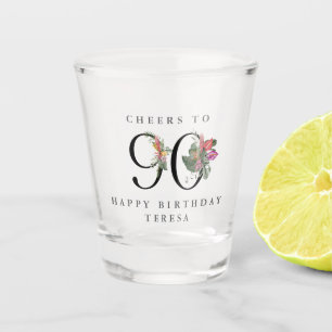 Vaso De Chupito 90.º cumpleaños Saludos con nombre de floral tropi