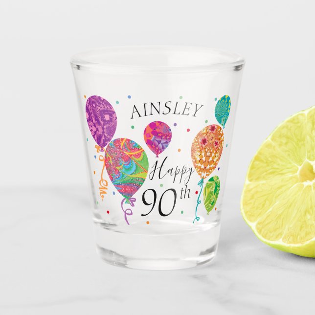 Vaso De Chupito 90.º nombre personalizado de los globos de cumplea (Anverso)