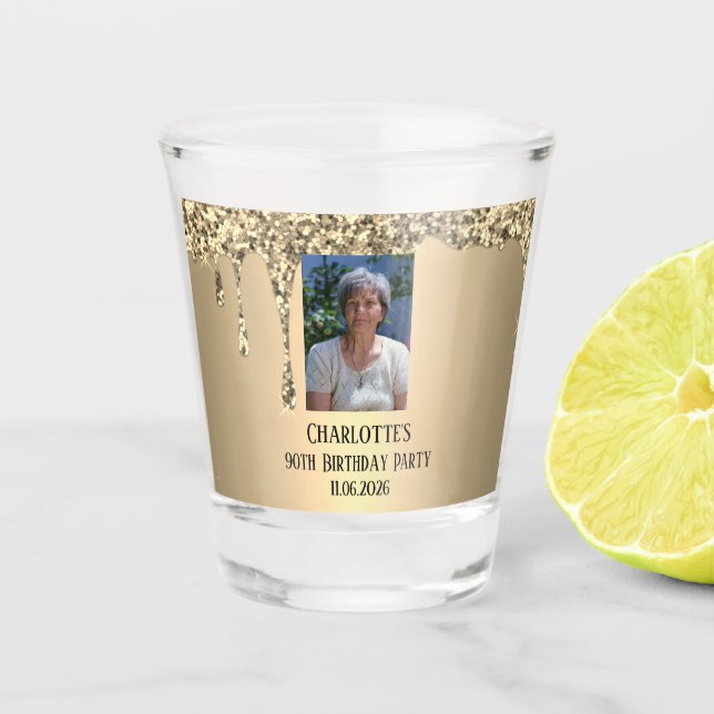 Vaso De Chupito 90 cumpleaños elegante fiesta de oro (Anverso)