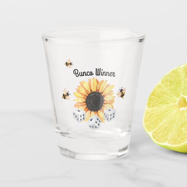 Vaso De Chupito Abejas de girasol Ganador Floral Dice Bunco (Anverso)