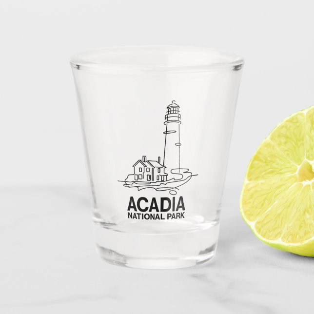 Vaso De Chupito Acadia National Park Lighthouse Line Art (Anverso)