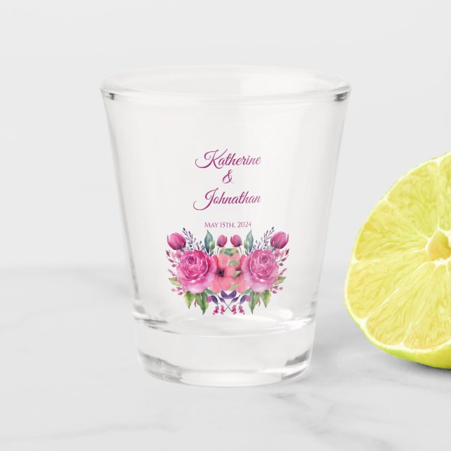 Vaso De Chupito Acuarela Flor rosa Bouquet-Dinero/danza de tiro- (Anverso)