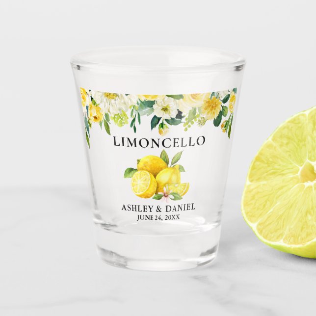 Vaso De Chupito Acuarela Floral Lemones Boda Limoncello (Anverso)