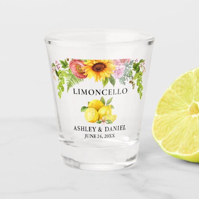 Vaso De Chupito Acuarela Lemons Boda floral Limoncello (Anverso)