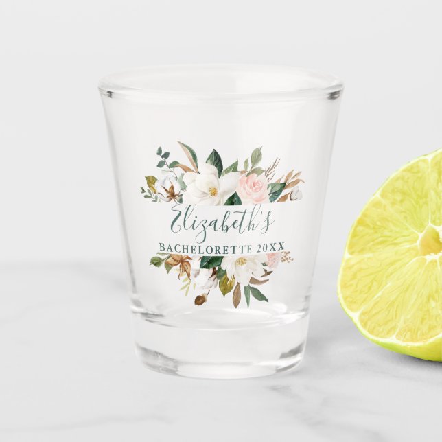 Vaso De Chupito Acuarela Magnolia Rosas Bachelorette Verde (Anverso)