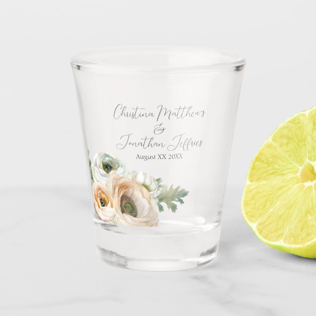Vaso De Chupito Acuarela Romántica Ranunculus (Anverso)