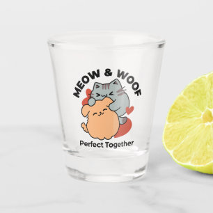 Vaso De Chupito Adorable Cat and Dog Hug - Diseño de Meow & Woof