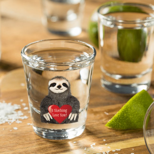 Vaso De Chupito Adorable Graciosa Sloth El día de San Valentín Hea (Subido por el creador)