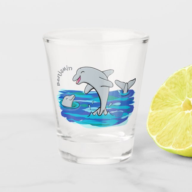 Vaso De Chupito Adorables delfines felices ilustracion personaliza (Anverso)
