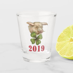 Vaso De Chupito Afortunado cerdo con amante en la boca - Año del c