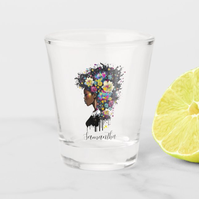 Vaso De Chupito Afroamericana con flores (Anverso)