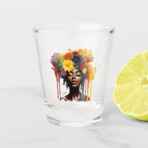 Vaso De Chupito Afroamericana con pelo floral afro
