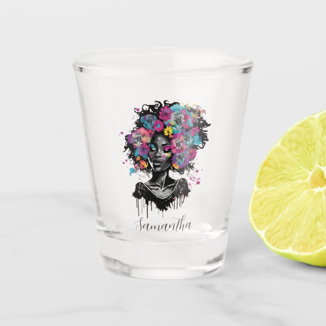 Vaso De Chupito Afromujer con clase floral (Anverso)