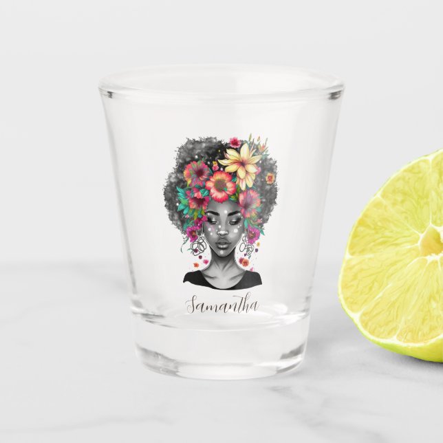 Vaso De Chupito Afromujer floral elegante (Anverso)