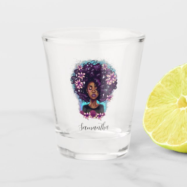 Vaso De Chupito Afromujer floral esparkling (Anverso)
