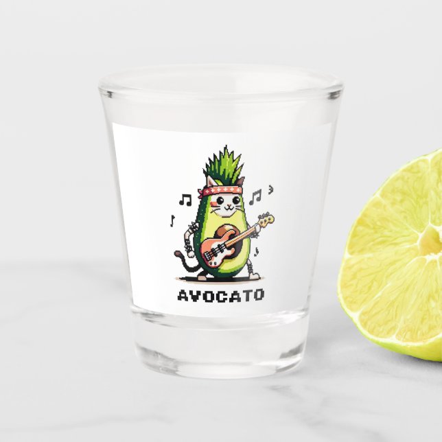 Vaso De Chupito Aguacate - Gracioso Pixel Art Aguacate Gato Jugand (Anverso)