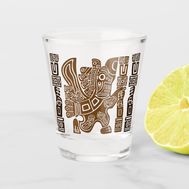 Vaso De Chupito Águila azteca guerrera arte tribal antiguo (Anverso)
