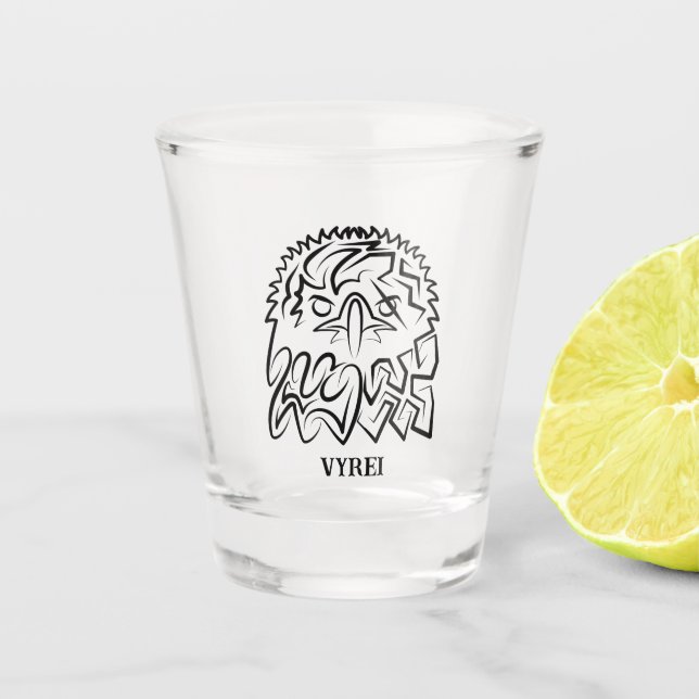 Vaso De Chupito Águila Tribal Negra y Blanca (Anverso)