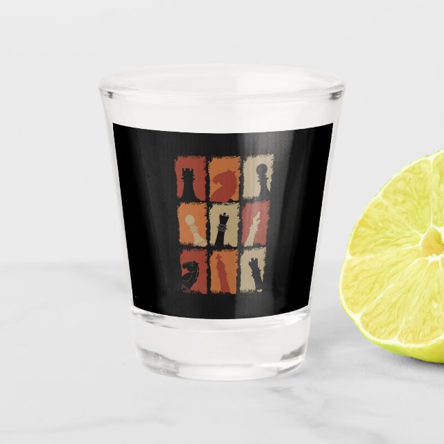 Vaso De Chupito Ajedrez - piezas de ajedrez retro (Anverso)