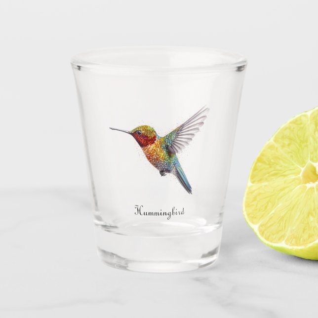 Vaso De Chupito Alas arcoiris: Vibrante Hummingbird Art, personali (Anverso)