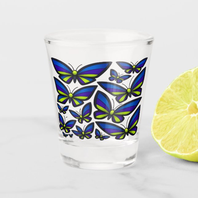 Vaso De Chupito Alas verdes moradas azules ahora (Anverso)