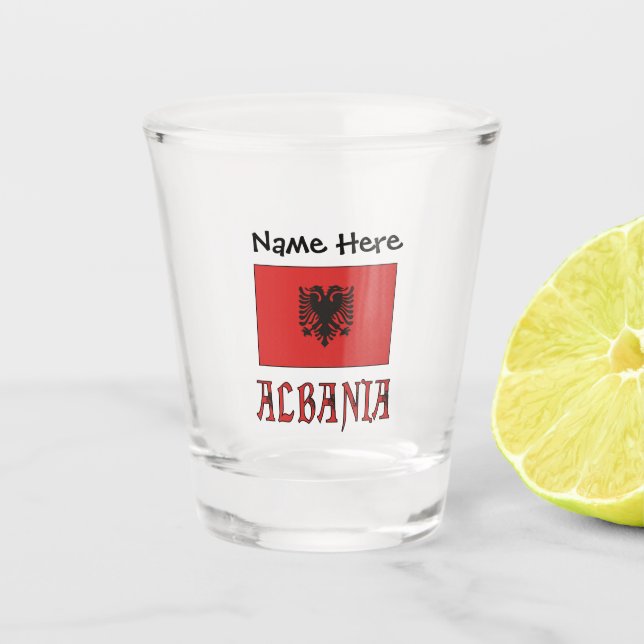 Vaso De Chupito Albania y Bandera Albanesa con tu nombre Glas de d (Anverso)