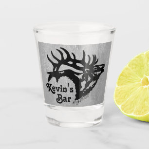 Vaso De Chupito Alce De Toro En Cuero De Plata Vidrio Incendiado