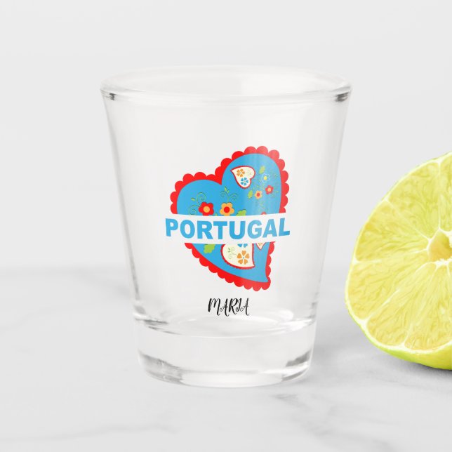 Vaso De Chupito Alegre corazón portugués (Anverso)