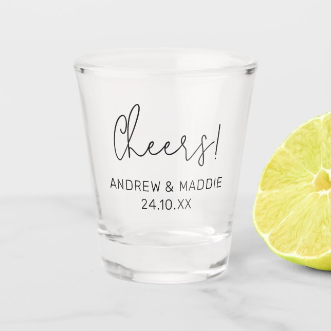 Vaso De Chupito Alegría de vidrio caliente de boda personalizada (Anverso)