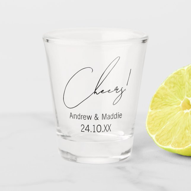 Vaso De Chupito Alegría de vidrio caliente de boda personalizada (Anverso)