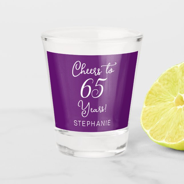 Vaso De Chupito Alegría morada de otoño a 65 años 65 cumpleaños (Anverso)