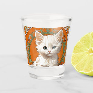 Vaso De Chupito Alphonse Mucha Art Nouveau Gatito Blanco