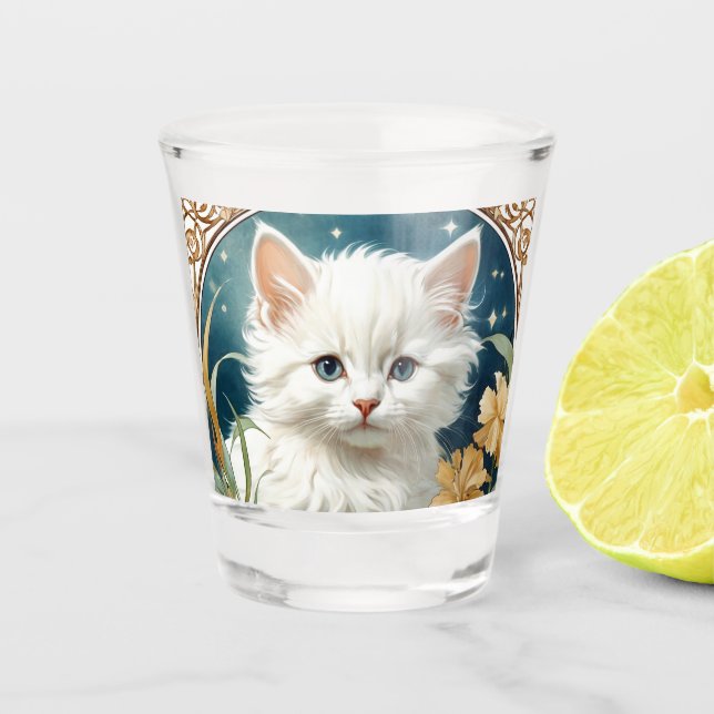 Vaso De Chupito Alphonse Mucha Art Nouveau Kitten (Anverso)