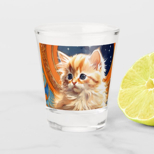 Vaso De Chupito Alphonse Mucha Art Nouveau Naranja Cat (Anverso)