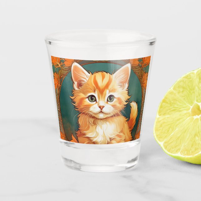 Vaso De Chupito Alphonse Mucha Style Naranja Cat (Anverso)