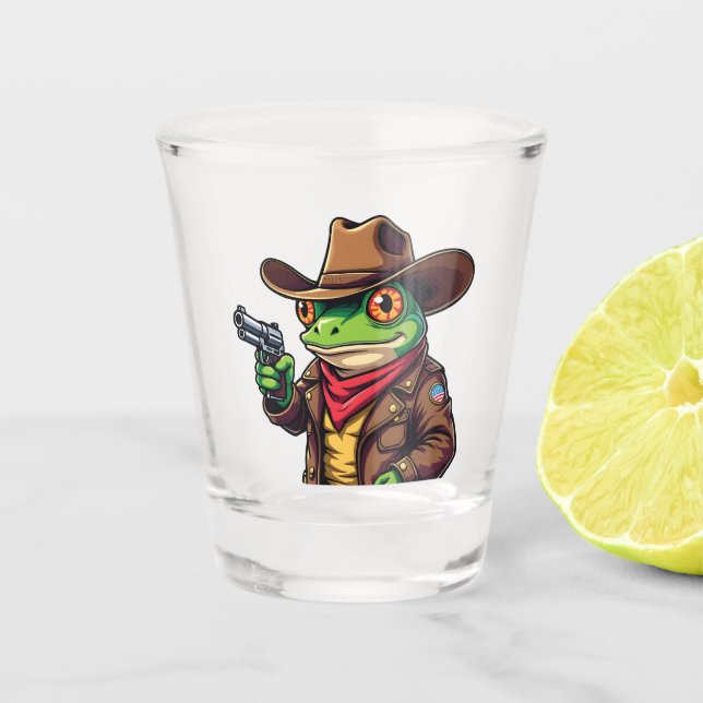 Vaso De Chupito Amantes de rana occidental de Kawaii Cowboy gracio (Anverso)