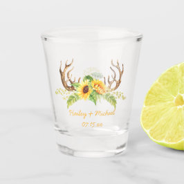 Vaso De Chupito Amarillo girasol verde Antlers Favor de la boda