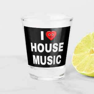 VASO DE CHUPITO AME LA MÚSICA HOUSE FUENTES BLANCAS FONDO NEGRO